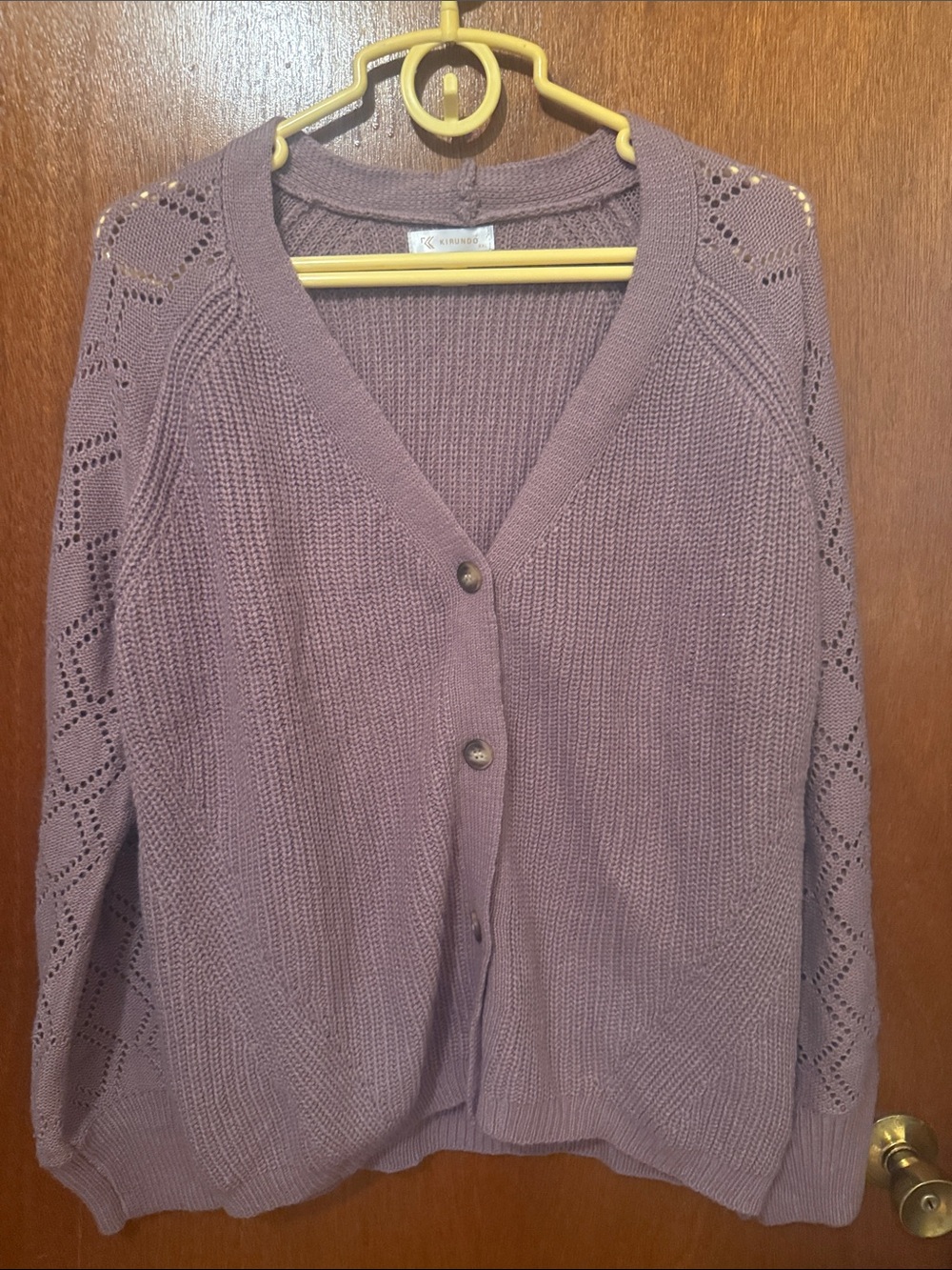 Soft Lavender Open-Knit Button Cardigan